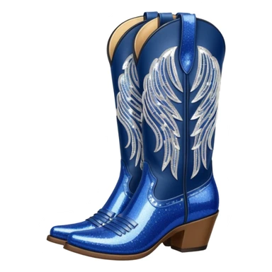 Realistic navy blue fashion cowgirl boots with sparkly shiny glitter fringe sticker