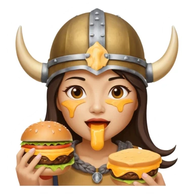 asian woman viking eating burger sticker