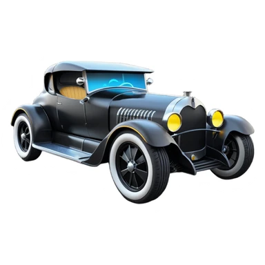 Mad max luxurious survival apocalypse ghostly sporty antique electric Darth Vader’s Batman-armored 1926 black graphite colored enclosed twin seat town coupe with horizontal holographic 3d stars painted on the body sides and neon under glow  sticker
