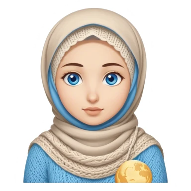 Turkish beautiful finish Konya girl blue eyes with moon hijab does knitting  sticker