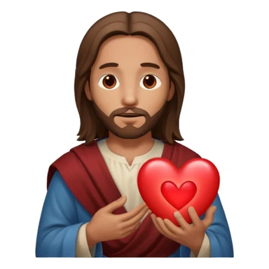 jesus holding a glowing heart emoji. make his eyes brown, and make him look safe. sticker