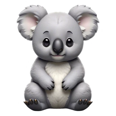 Cinematic Noble Koala Portrait Emoji, Poised and regal, with a stocky, cuddly build and a plush, well-groomed grey fur, large round ears and a distinctive big black nose, deep-set soulful dark eyes, Simplified yet sharp and sophisticated features, highly detailed, glowing with a soft, dignified glow, high shine, intelligent and gentle, stylized with an air of eucalyptus elegance, focused and attentive, soft glowing outline, capturing the essence of a watchful and confident marsupial, so majestic it feels as though it could climb out of the screen with effortless authority! sticker
