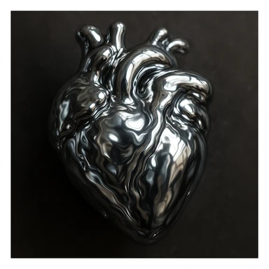 heart with a liquid mercury effect, realistic digital art style sticker