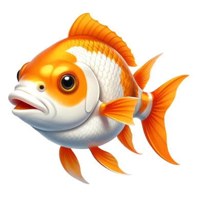 Cinematic Noble Orange and White Goldfish Portrait Emoji, Poised and regal, with a sleek, streamlined build and a vibrant body featuring a harmonious blend of orange and white hues, deep-set soulful golden eyes, Simplified yet sharp and sophisticated features, highly detailed, glowing with a soft, dignified glow, high shine, intelligent and graceful, stylized with an air of aquatic artistry, focused and attentive, soft glowing outline, capturing the essence of a watchful and confident aquatic companion, so majestic it feels as though it could glide out of the screen with effortless authority! sticker