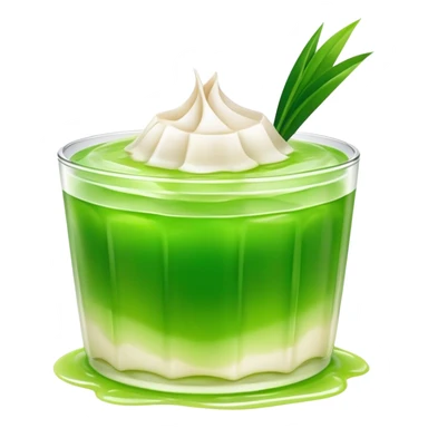 Cinematic Realistic Coconut Pandan Jelly Dessert Emoji, showcasing a delicate, translucent jelly infused with coconut and pandan rendered with lifelike detail and soft, tropical lighting. sticker