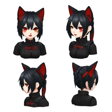 Gorgeous gothic dark techwear anime style anthro cat with blushing face aesthetic and pretty edgy black red punk messy ponytail hair with collar and harness trending style sticker