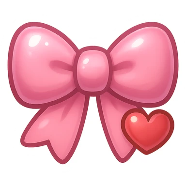 pink bow emoji, cute and shiny, with a heart accent sticker
