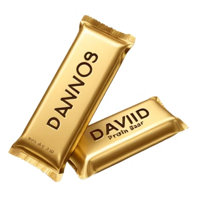 protein bar gold wrapper that says David on it in black font  sticker