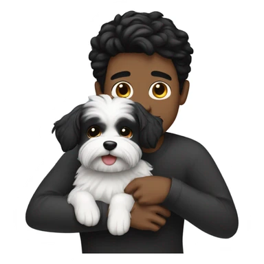 Black haired guy hugs black maltese dog  sticker