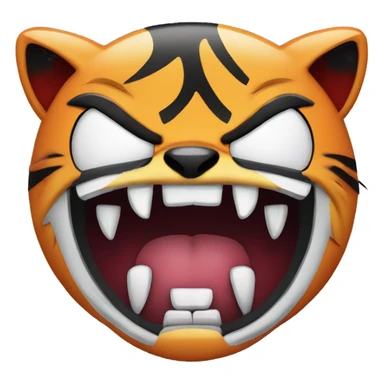 Cartoon evil Tiger emoji face with vampire fangs sticker