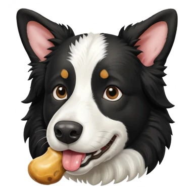 A black and white border collie has a cow's hoof in her mouth. sticker
