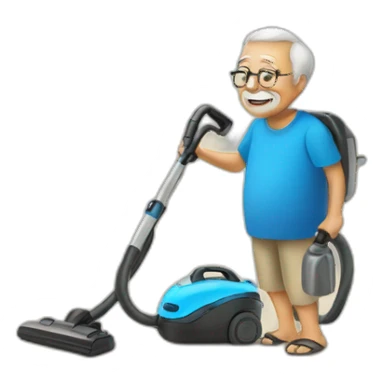 Old man with a Vacuum cleaner on the beach sticker