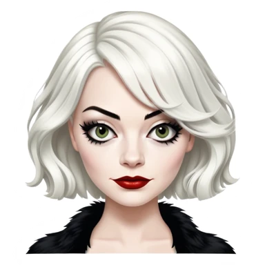 emma stone as Cruella with left side of the hair blad and the other half white sticker