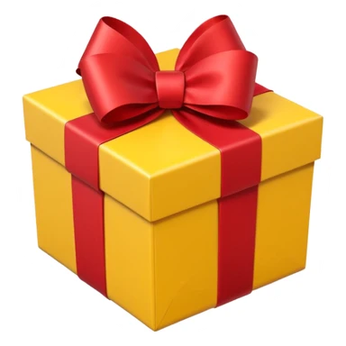 single yellow gift box with red ribbon bow, isolated on white background, high detail, soft natural lighting, no text, no watermark --ar 1:1 --v 6 sticker