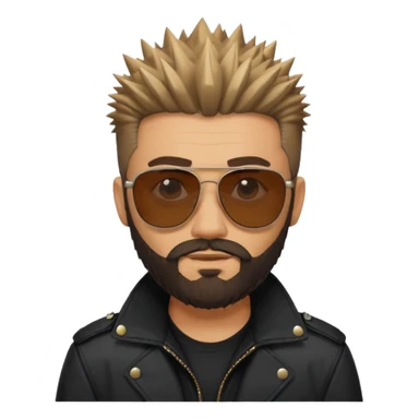 biker gang with sunglass and rugged guy bearded spicks hair black jacket sticker