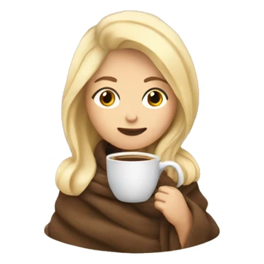 Blonde girl wrapped in blanket drinking coffee sticker