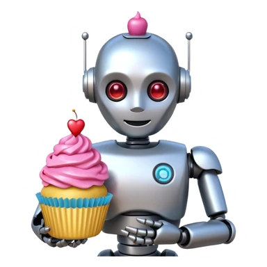 The robot is holding dessert in its hands, 3d emoji sticker