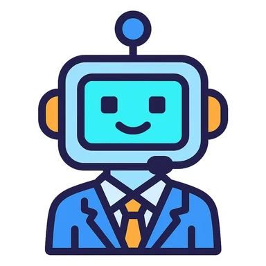small professional AI chatbot emoji, with a digital face, corporate style, clean and professional sticker