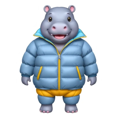 a full body of cute hippo with puffer sticker