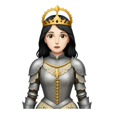 realistic cinematic actress Cher in Victorian lace styling like Joan of Arc dirty damaged armor in a forest sticker