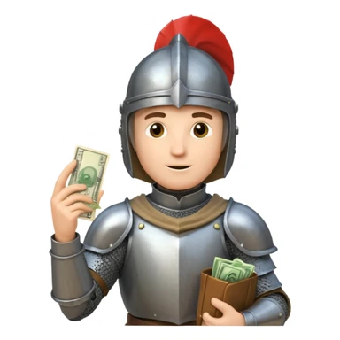 Knight with helmet holding phone and money sticker
