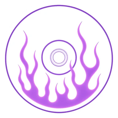 A minimalist CD disc with subtle pink flames, glowing effect, variation 2, color: purple, larger CD size sticker