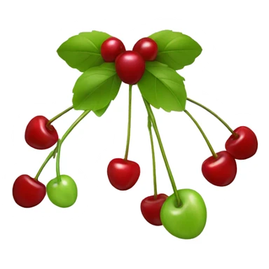 A bow with two short strings hanging down. From its center, two cherry stems with cherries extend downward. Simple background to highlight the bow and cherries sticker