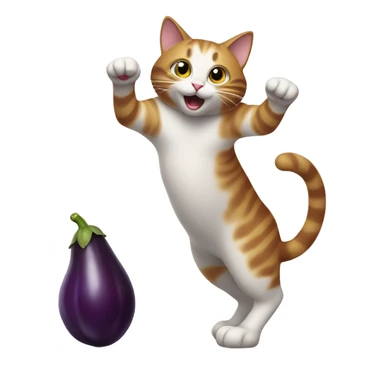 Cat dancing with an eggplant sticker