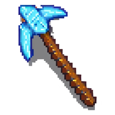ultra-blocky minimal pixel art Minecraft pickaxe with few large square pixels sticker