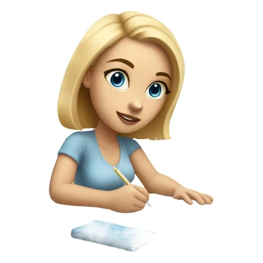 White Smart girl with blue eyes and light skin doing Homework on a desk writing on a piece of paper  sticker