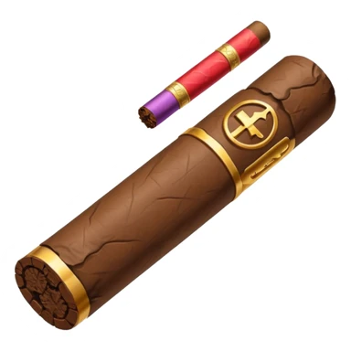 Emoji-style cigar icon, dark brown wrapper, subtle smoke, minimalistic, clean silhouette, metal details, no gold details sticker