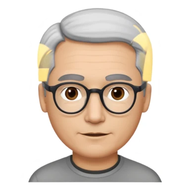 A man emoji with light skin, neatly combed short gray hair parted to the side, straight dark eyebrows, brown eyes behind black-framed glasses, an oval-shaped face, a small nose, and a subtle smile with no facial hair. sticker