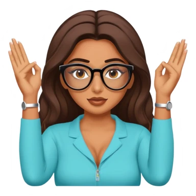 Huda from love island doing the “innit” pose with glasses sticker