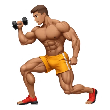 side-view bodybuilder dumbbell lunges sticker