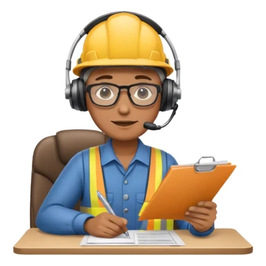 The occupational safety specialist is sitting at the paperwork sticker