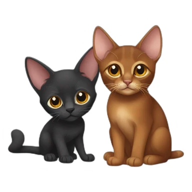 dark red abyssinian cat with big ears and black kitten with small white speck sticker