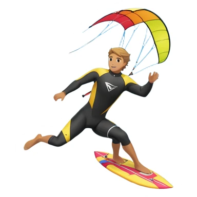 A kite surfer soaring above the waves, holding onto a kite with the wind in full force. The background showcases the ocean and sky, emphasizing the freedom, thrill, and energy of the sport. The motion of the kite and board is dynamic, capturing the excitement of kiting. sticker
