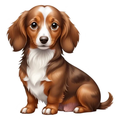 Spotted brown and white long haired dachshund sitting sticker