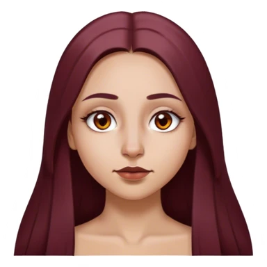 emoji of girl with maroon dark long hair in a middle part with straight nose hazel eyes medium perfect eye brows with  a nose ring silver on the right nostril  sticker