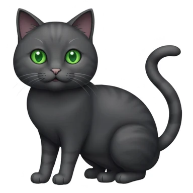 full body gorgeous solid dark grey cat with green eyes, white paws and white whiskers playing sticker