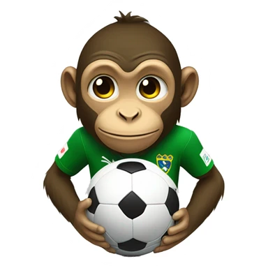 Make a monkey in Brazil national team soccer gear playing with a soccer ball and crying at the same time.  sticker