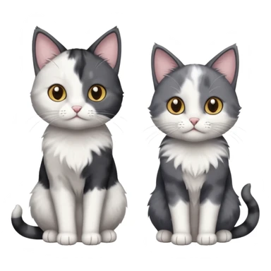 3 different coloured small cats including a dark grey and white, and a patchy calico and a completely solid dark grey with only white paws sticker