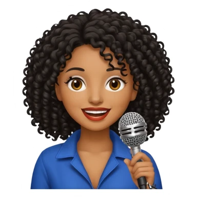 brown skin woman, curly black hair, singer, hold micro sticker