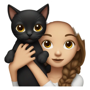 Brown haired girl holding a black cat sticker