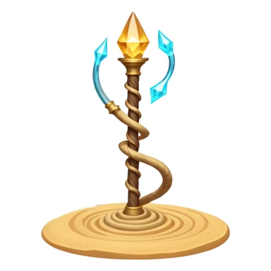 desert sand mage staff object icon, ancient staff with serpent coils around it, glowing golden sand gem on top, swirling sand aura, fantasy desert weapon, 3D cartoon, mobile game icon style, centered, clean background, no text, no watermark
 sticker
