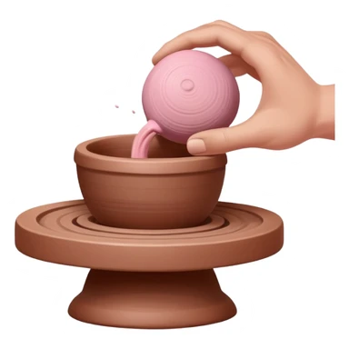 one hand throwing a pink ball of clay onto a completely empty pottery wheel with no pottery or other clay on it sticker