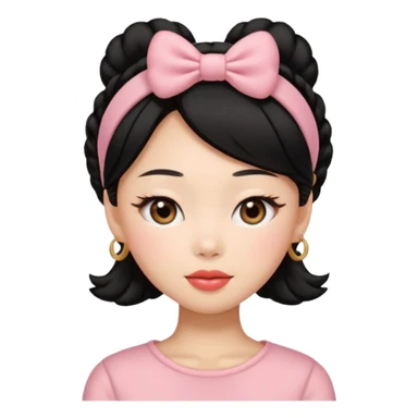 “Cartoon emoji of Jennie kim, heart-shaped face, almond upturned eyes, defined jawline, soft blush, chic expression sticker