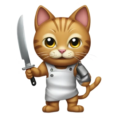 a cat holding a knife sticker