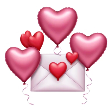 maroon love letter, three metallic pink heart-shaped balloons and red kisses  sticker