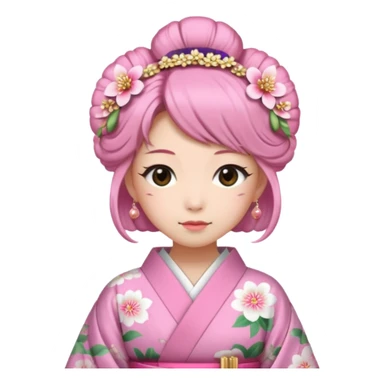 Japanese Princess with floral hairpin, pink sticker